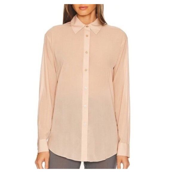 L’Academie Sheer Blouse Top Womens XS Blush Pink Baddie Office Modern Minimal - Picture 2 of 8